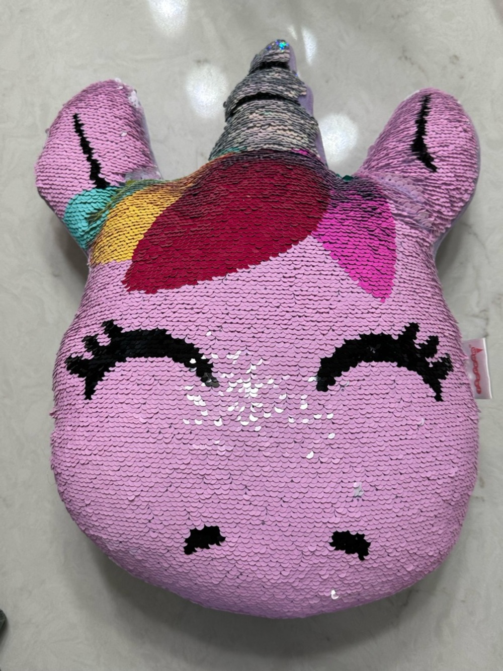 Sequin Pink Unicorn Plush Pillow with Rainbow Horn, Icecream, Perfect Condition